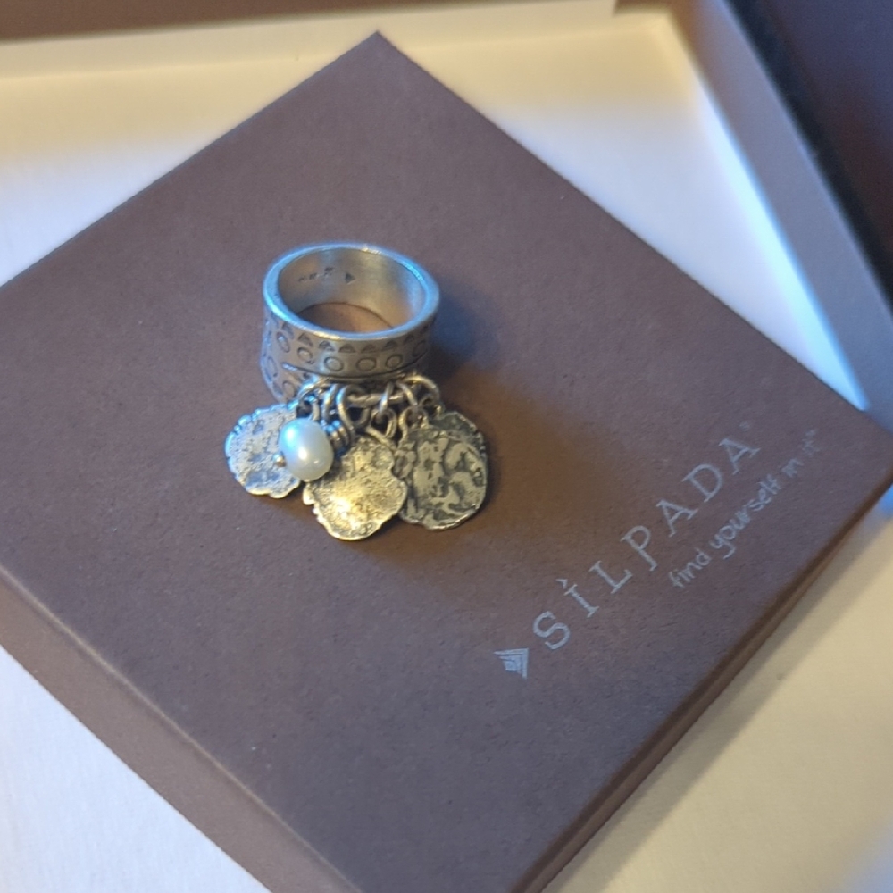 Silpada Silver Charm Ring with Pearl Accent